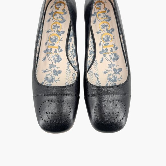 Gucci Hills GG Interlock Black Leather Cap Toe Ballet Flats Shoes Size 39 US 9 - Picture 4 of 16